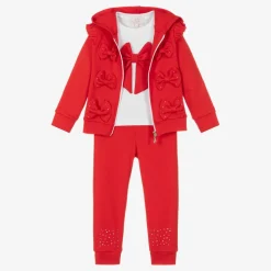 Girls Red Cotton Tracksuit Set