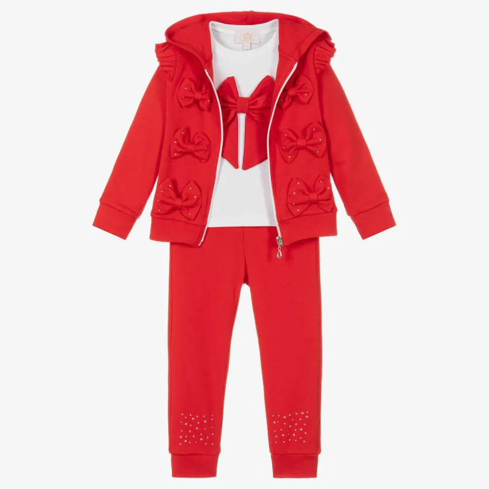 Girls Red Cotton Tracksuit Set