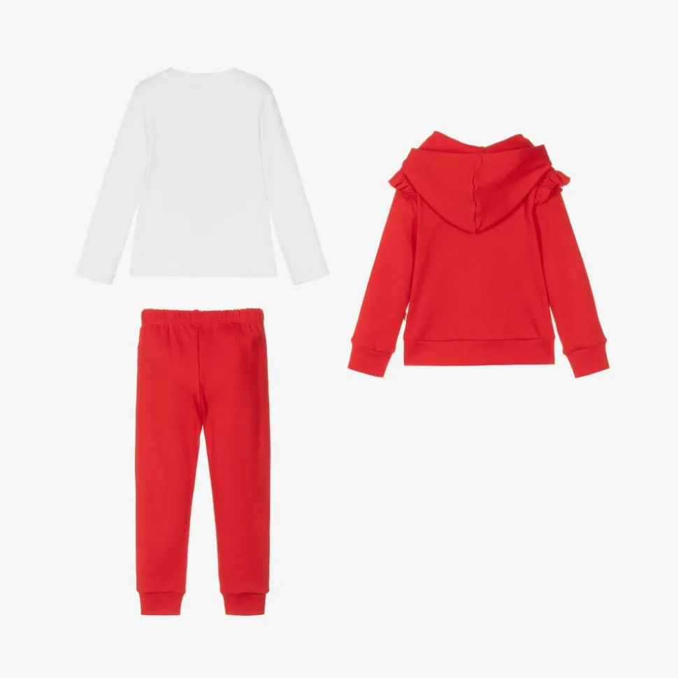 Girls Red Cotton Tracksuit Set