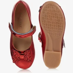 Girls Red Faux Leather Pumps
