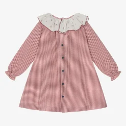 Girls Red Gingham Check Cotton Dress