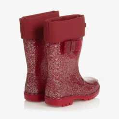 Girls Red Glitter Rain Boots