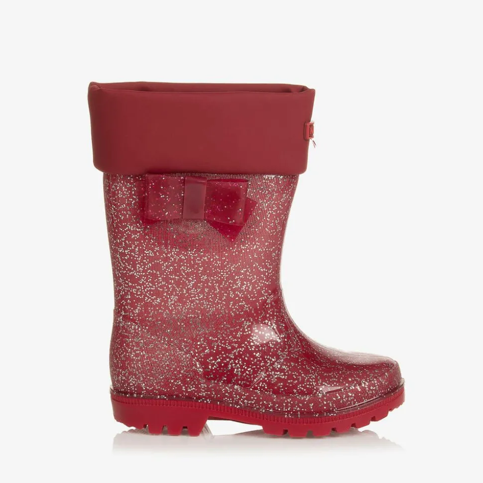 Girls Red Glitter Rain Boots