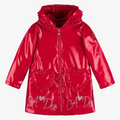 Girls Red Hooded Raincoat