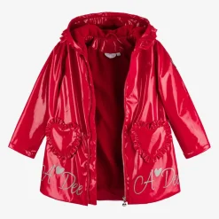 Girls Red Hooded Raincoat