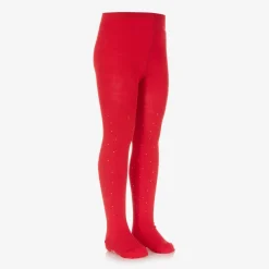 Girls Red Knit Diamanté Tights