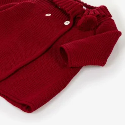 Girls Red Knitted Pram Coat & Bonnet Set