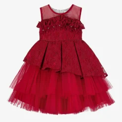 Girls Red Lace & Tulle Dress