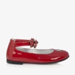 Girls Red Patent Leather Tartan-Bow Pumps