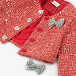 Girls Red Sequinned Tweed Jacket