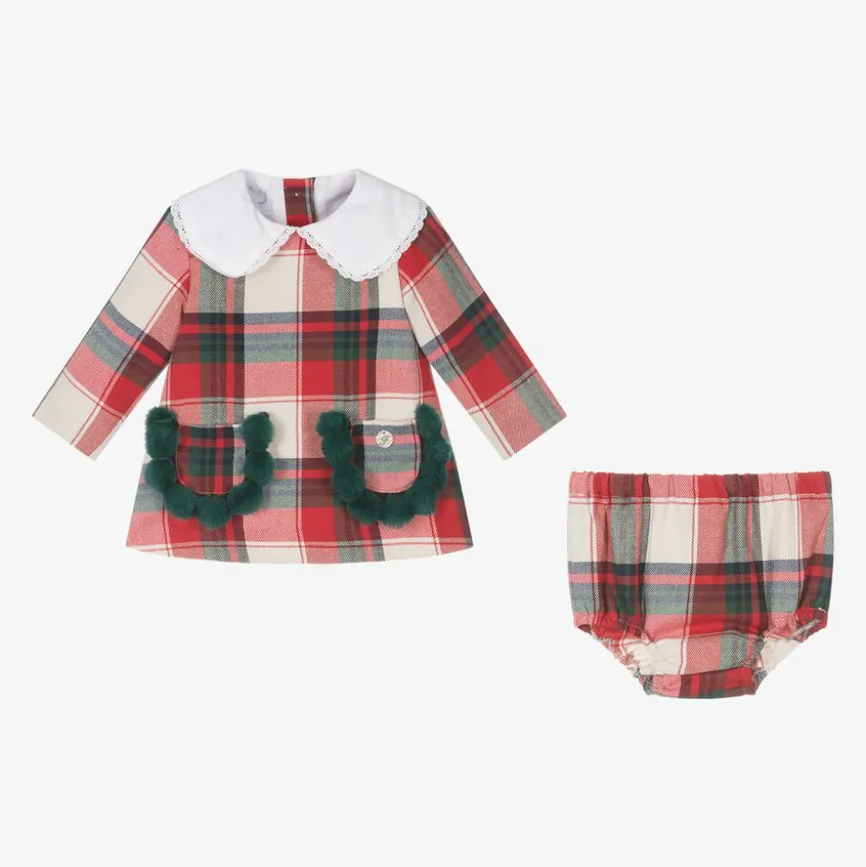 Girls Red Tartan Cotton Dress