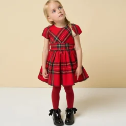 Girls Red Tartan Cotton Dress
