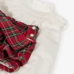 Girls Red Tartan Cotton Shorts Set