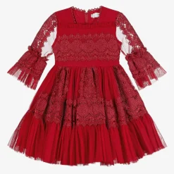 Girls Red Tulle & Lace Dress