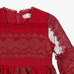 Girls Red Tulle & Lace Dress