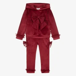 Girls Red Velour & Tulle Bow Tracksuit