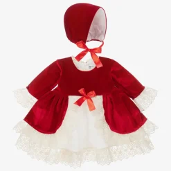 Girls Red Velvet Dress & Hat Set