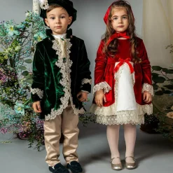 Girls Red Velvet Dress & Hat Set