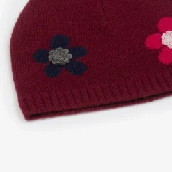 Girls Red Wool Flower Beanie Hat