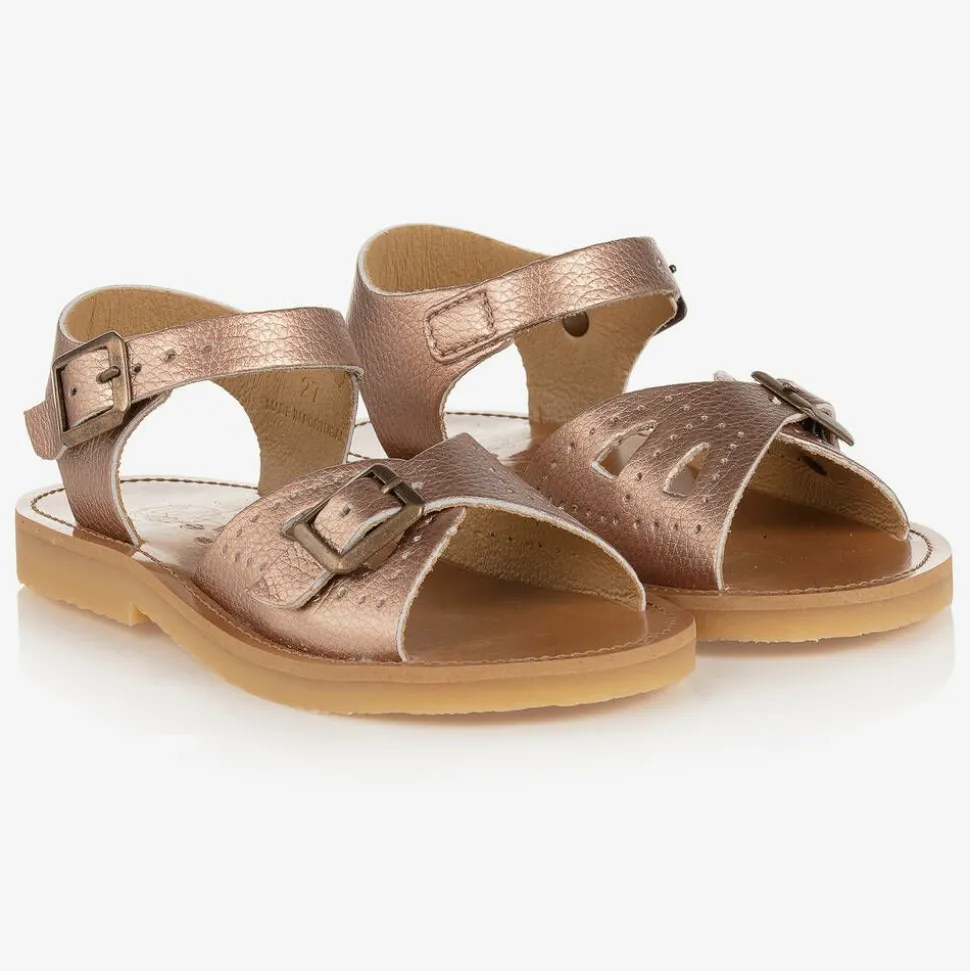 Girls Rose Gold Faux Leather Sandals