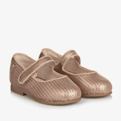 Girls Rose Gold Sequinned Velcro Shoes