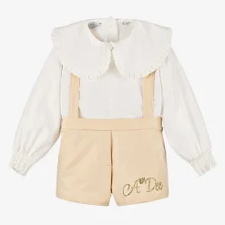 Girls Shimmery Beige Shorts Set