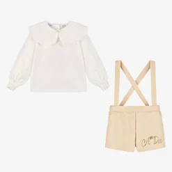 Girls Shimmery Beige Shorts Set