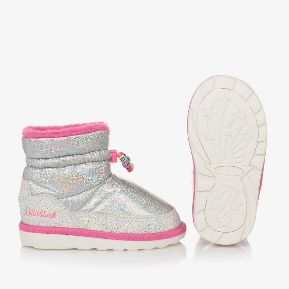 Girls Silver & Pink Iridescent Snow Boots