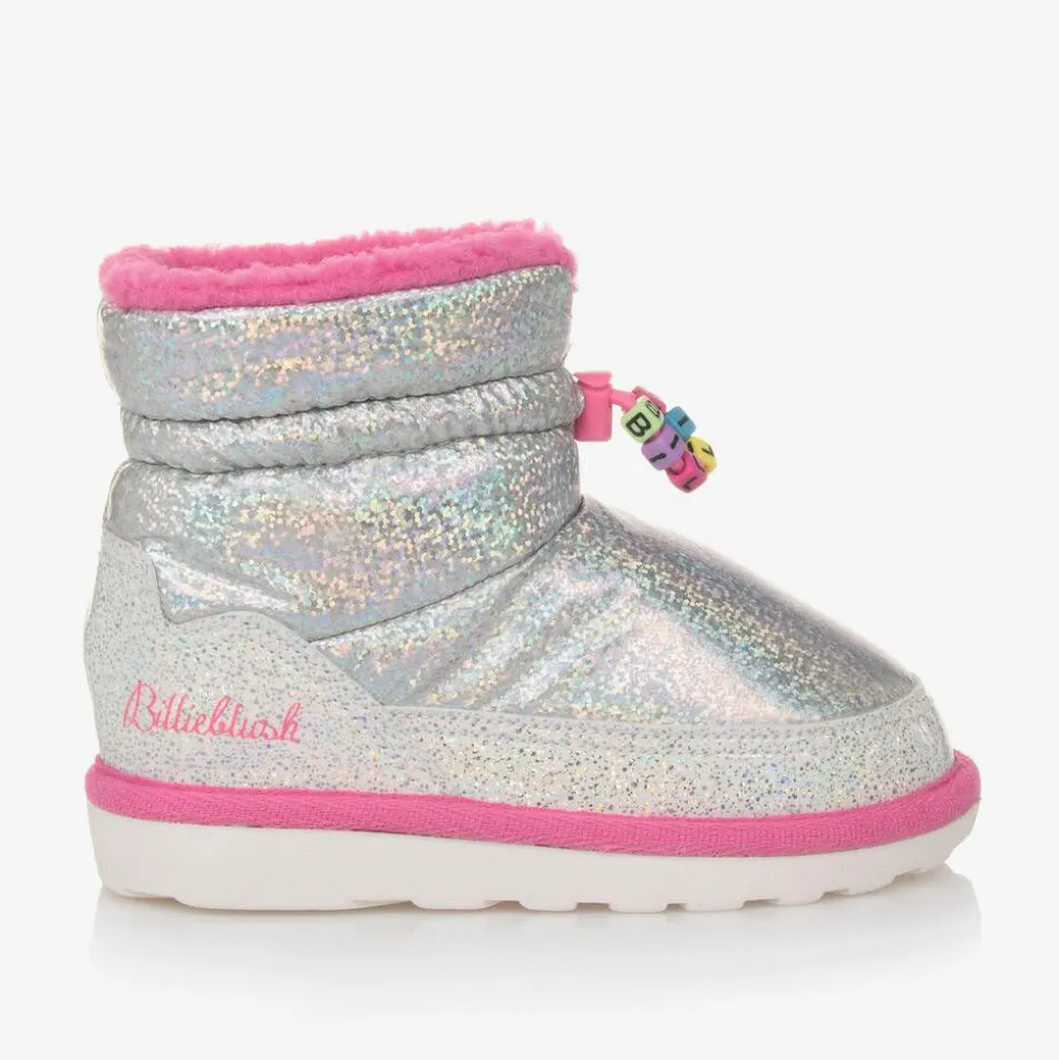 Girls Silver & Pink Iridescent Snow Boots