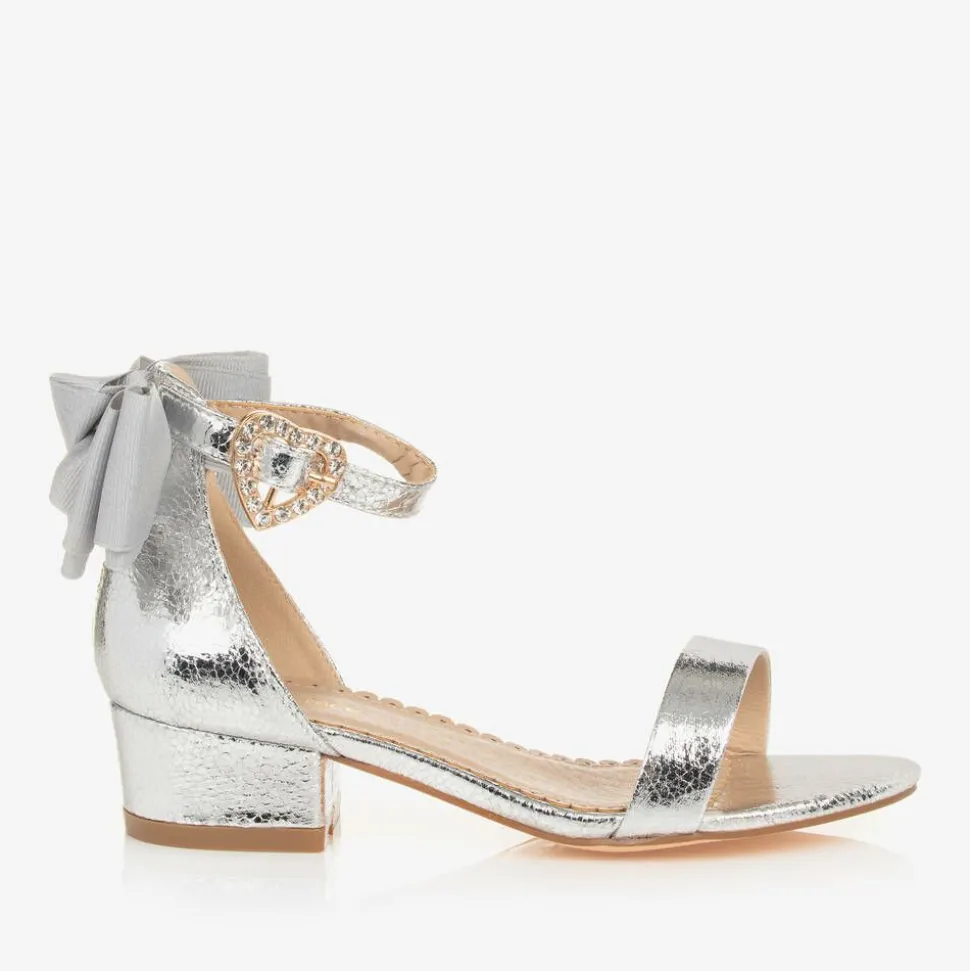Girls Silver Bow Heeled Sandal