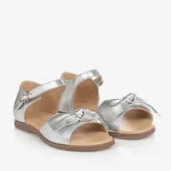 Girls Silver Bow Leather Sandals