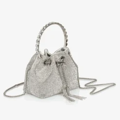 Girls Silver Diamanté Bucket Bag (15cm)
