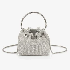 Girls Silver Diamanté Bucket Bag (15cm)