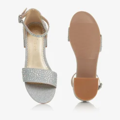 Girls Silver Diamanté Heeled Sandals