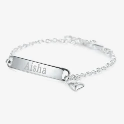 Girls Silver Diamond Charm ID Bracelet