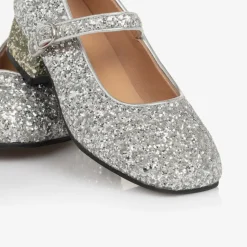 Girls Silver Glitter Heeled Shoes