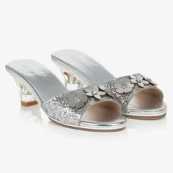 Girls Silver Heeled Shoes