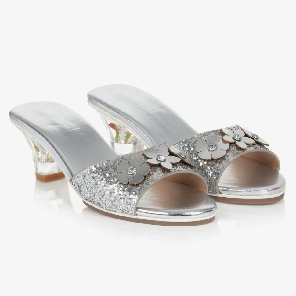 Girls Silver Heeled Shoes