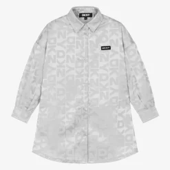 Girls Silver Jacquard Shirt Dress