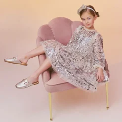 Girls Silver Leather Backless Loafers