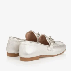 Girls Silver Leather Loafers