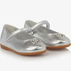 Girls Silver Leather Logo Shoes