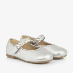 Girls Silver Leather Pumps