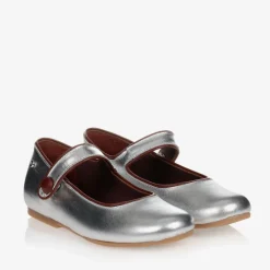 Girls Silver Leather Pumps