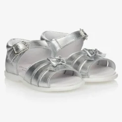 Girls Silver Leather Sandals