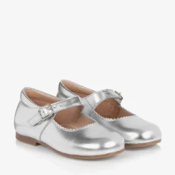 Girls Silver Leather Shoes