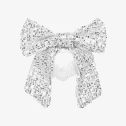 Girls Silver Sequin Bow Hair Elastic