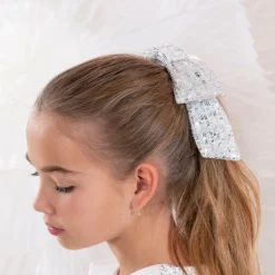 Girls Silver Sequin Bow Hair Elastic