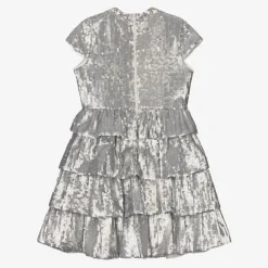 Girls Silver Tiered Sequinned Tulle Dress