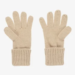 Girls Sparkly Beige Knitted Gloves